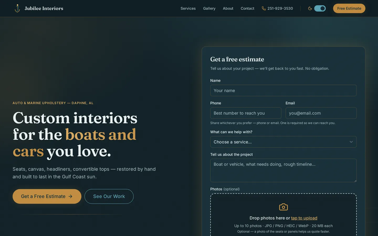 Jubilee Interiors — Auto & marine site screenshot